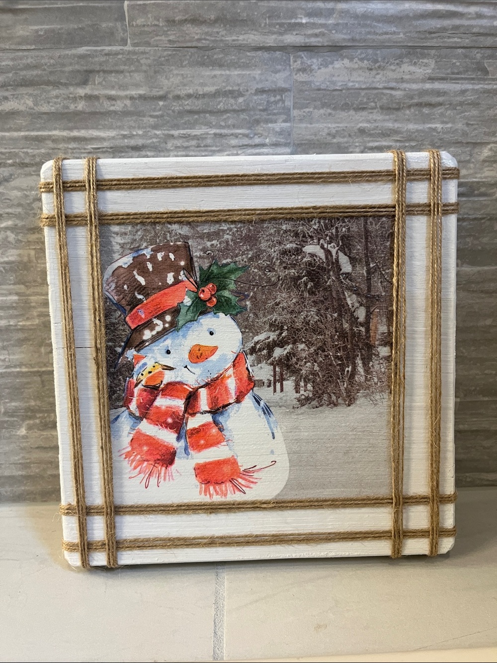 Holiday Snowman Canvas Table Decor - White and Red
